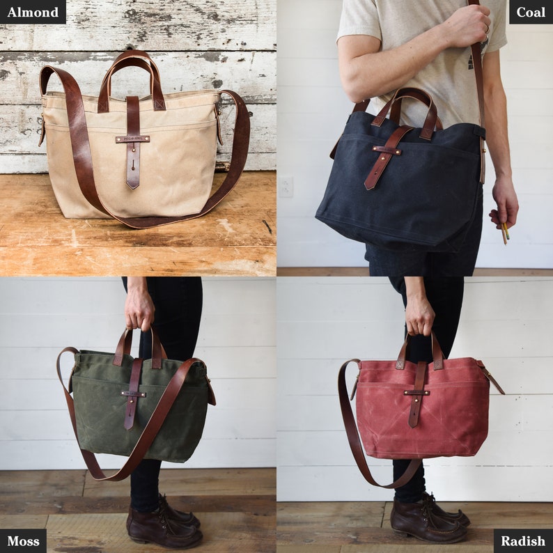 Waxed Canvas Bag With Leather Straps Genderless Shoulder Bag - Etsy