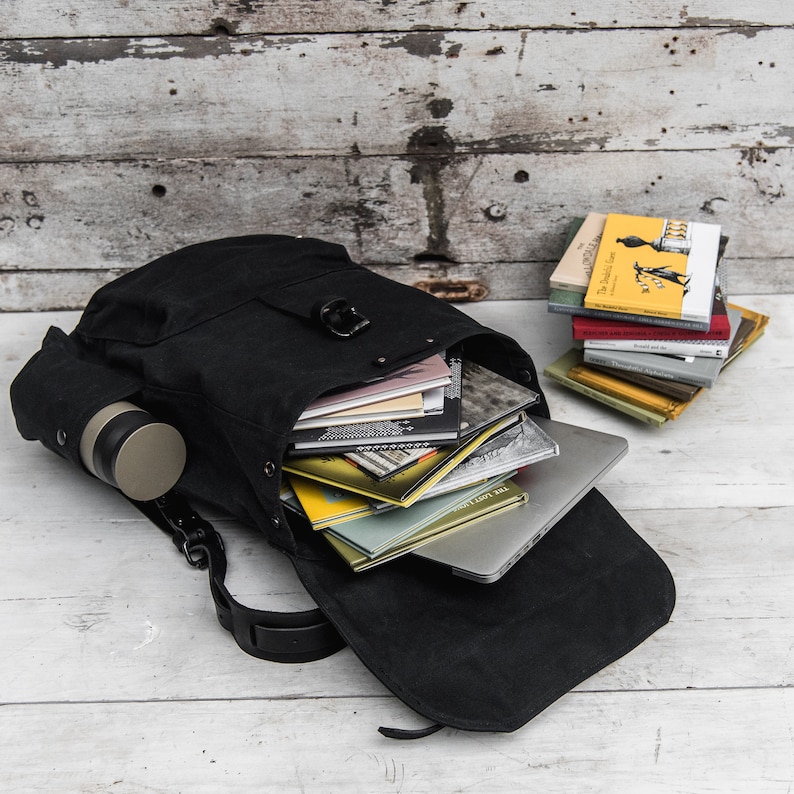All Black Waxed Canvas Backpack Canvas Rucksack Carry on Bag Etsy