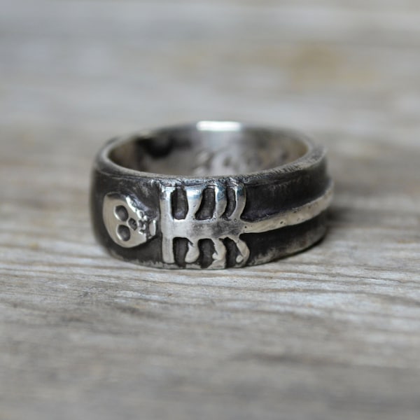 Sterling Silver Skull Ring, Wedding Band, Engagement Ring by Peg and Awl | Till Death Us Do Part Ring