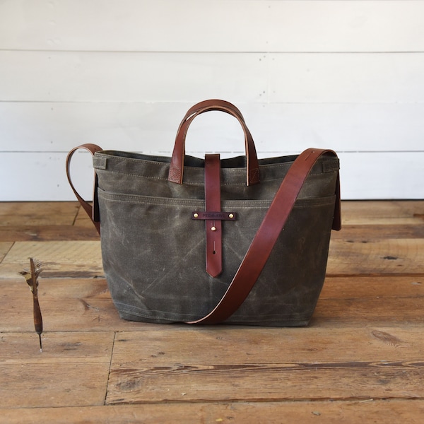 Waxed Canvas Bag with Leather Straps, Genderless Shoulder Bag, Crossbody Bag by Peg and Awl |  Waxed Canvas Tote