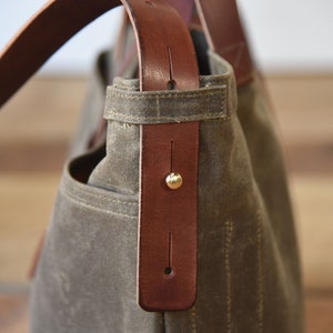 Waxed Canvas Bag with Leather Straps, Genderless Shoulder Bag, Crossbody Bag by Peg and Awl Waxed Canvas Tote image 6