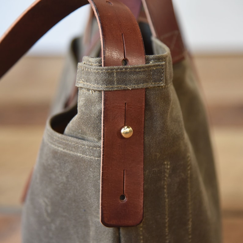 Waxed Canvas Bag With Leather Straps Genderless Shoulder Bag Etsy