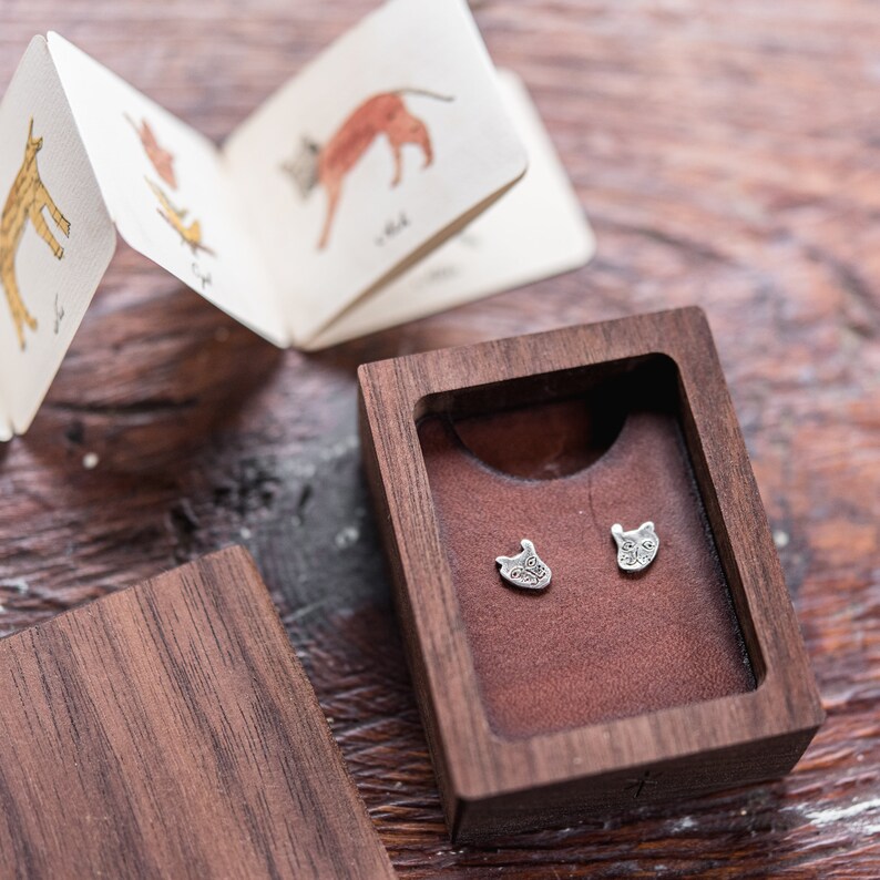 Cat Studs, Sterling Silver Stud Earrings, Dainty Earrings, Cat Jewelry by Peg and Awl Ash Foundlings image 8