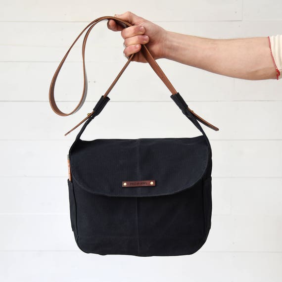 Waxed Canvas Crossbody Bag Black Bag for Women Coal Finch