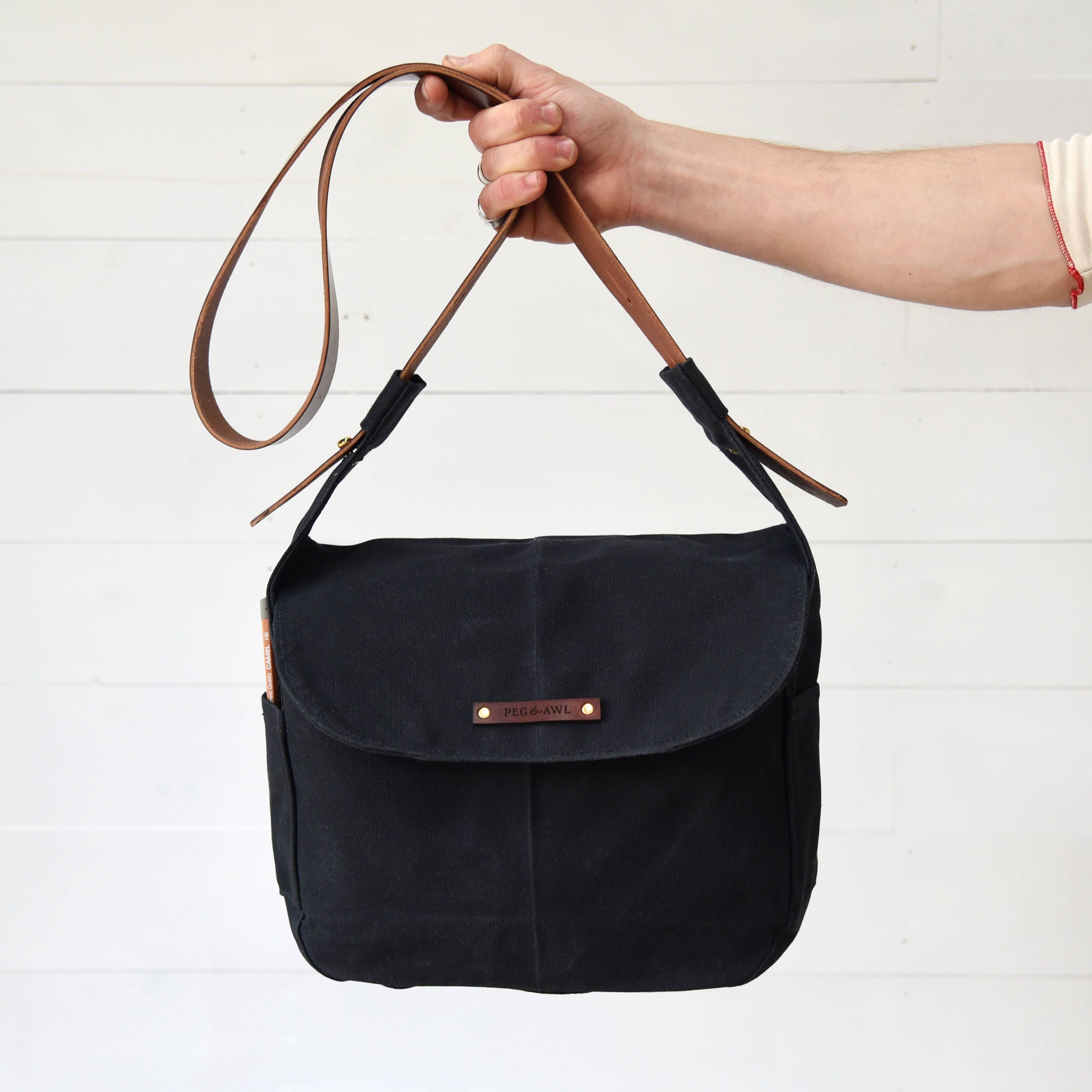 Waxed Canvas Crossbody Bag Black Bag for Women Coal Finch