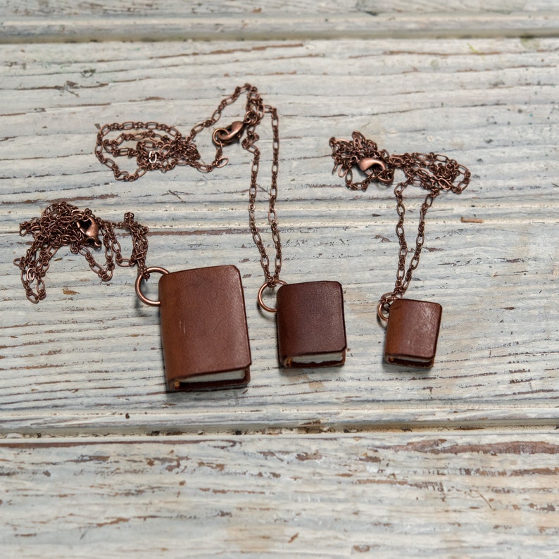 Brown Mini Book Necklace, Handbound Leather Book, Journal by Peg and Awl Harper image 6
