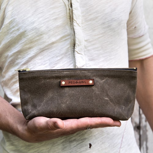 Pencil Case Waxed Canvas Pouch Zipper Pouch Purse Organizer Etsy