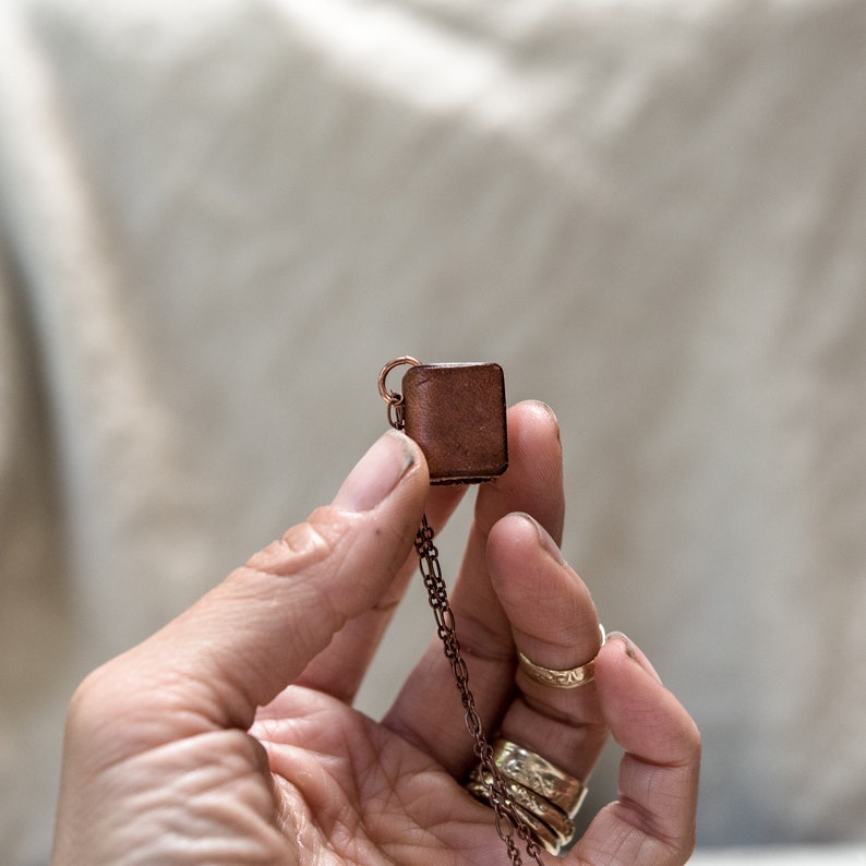 Brown Mini Book Necklace, Handbound Leather Book, Journal by Peg and Awl Harper Small