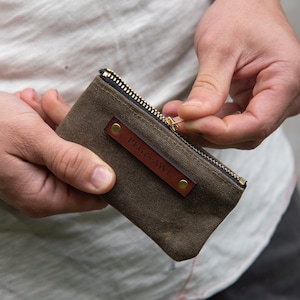 Small Waxed Canvas Zip Pouch, Minimalist Wallet, AirPod Case by Peg and Awl Spender Pouch image 3