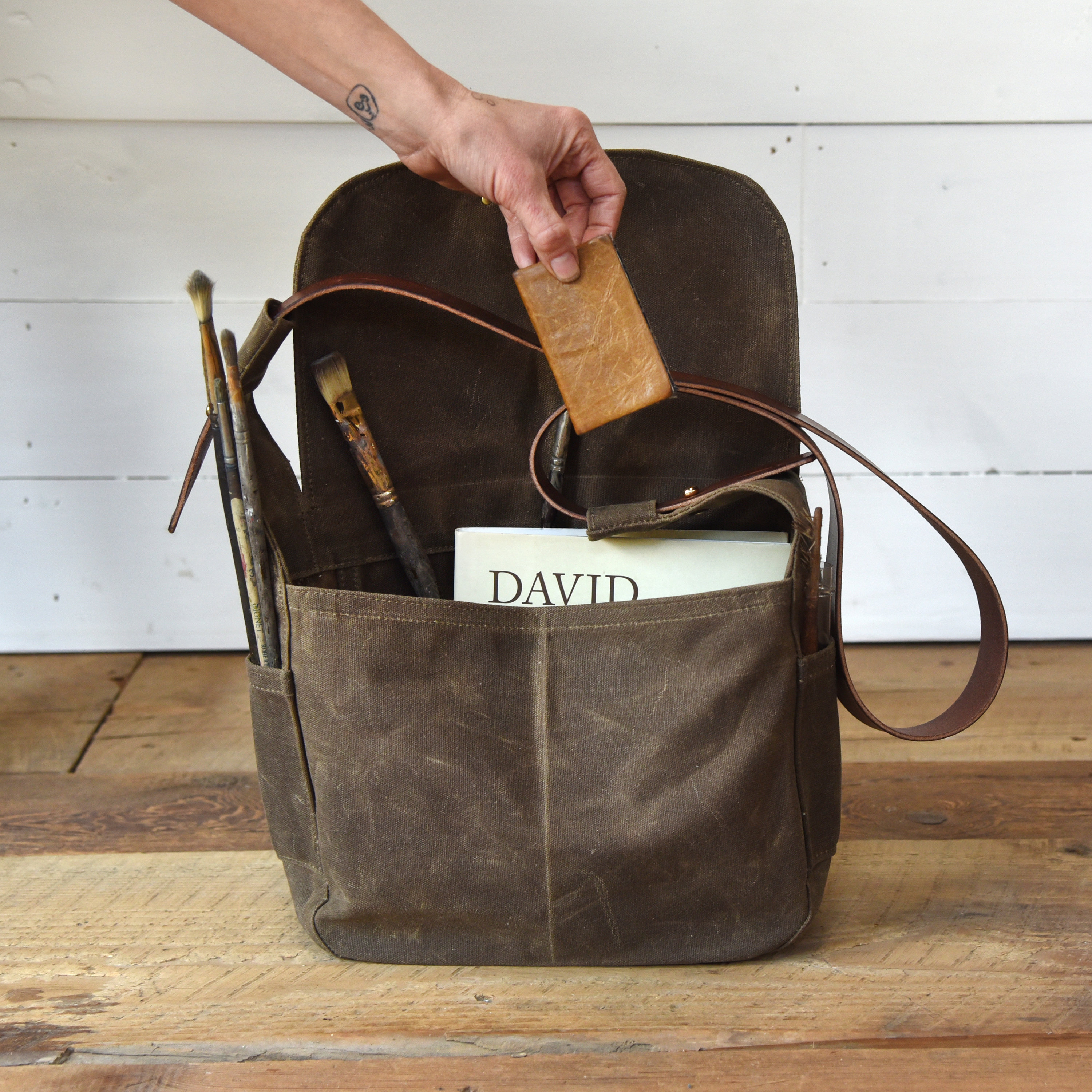 Messenger Bag in Waxed Canvas, Ethically Made