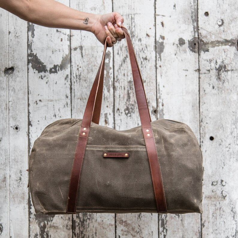 Canvas Duffle Bag Waxed Canvas Bag With Leather Straps and Etsy Norway