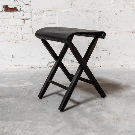 Black Expedition Folding Stool Waxed Canvas Backyard Camping Etsy