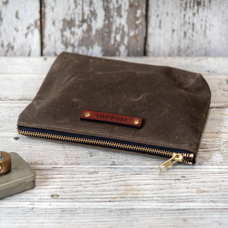 Waxed Canvas Zipper Pouch, Pencil Case, Purse Organization by Peg and Awl Keeper Pouch image 4