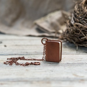Brown Mini Book Necklace, Handbound Leather Book, Journal by Peg and Awl Harper image 1