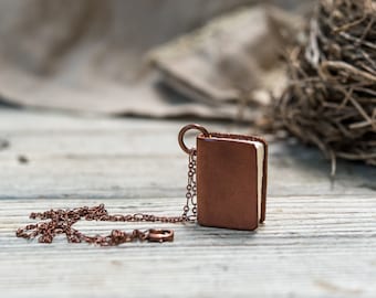 Brown Mini Book Necklace, Handbound Leather Book, Journal by Peg and Awl | Harper