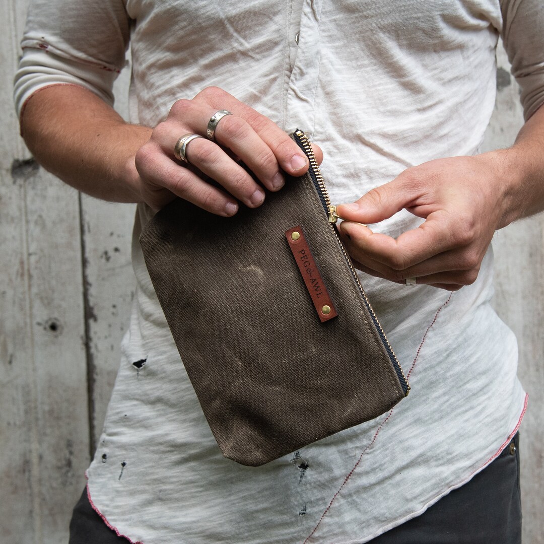 Waxed Canvas Pencil Case, Small Pencil Pouch, Small Make up Bag