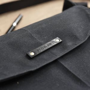 Waxed Canvas Messenger Bag with Leather Strap, Black Crossbody Bag by Peg and Awl All Black Finch Satchel image 5