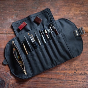 All Black Artist Roll, Waxed Canvas Pencil Case, Zipper Pouch by Peg and Awl | All Black Sendak Mini