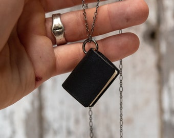 Mini Book Necklace, Black Book, Small Leather Book Charm by Peg and Awl b| Jackson BN