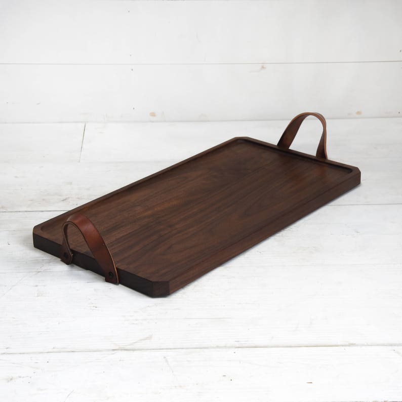 Wood Serving Tray with Leather Handles Minimalist Hygge Home Etsy