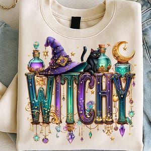 Whimsical Witchy Clipart PNG, Magical Halloween Witch Design, Witchy Vibes Illustration, Sublimation PNG, Instant Digital Download
