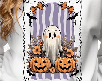 Preppy Floral Ghost Png, Retro Halloween png, Pumpkins Png, Spooky Season Png, Halloween Ghost Png, Cute Pumpkin Bat Halloween Sublimation