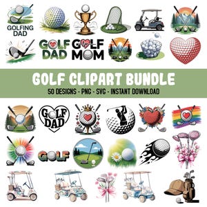 Pakiet Golf Clipart, Pakiet Golfing SVG, Cytaty Golfowe, Golf Dad Mom PNG, Krajobraz Boiska Golfowego, Serce Piłki Golfowej, Ikona Torby Golfowej, Tee Golfowy,