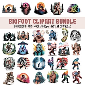 Bigfoot Clipart Bundle PNG, Hiking Camping Bigfoot Art Watercolor Bigfoot Illustrations, Sasquatch Sublimation Designs, Camping Clipart