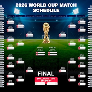 World Cup 2026 Schedule Wall Chart Printable and fully editable Canva Template, Soccer Fixtures Chart, World Cup 2026 Result Chart,