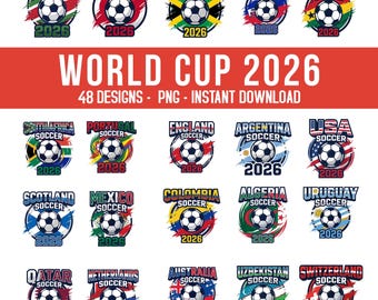 World Cup 2026 Countries PNG Bundle, International Soccer Country Designs, 48 Football Nations Clipart, USA Canada Mexico