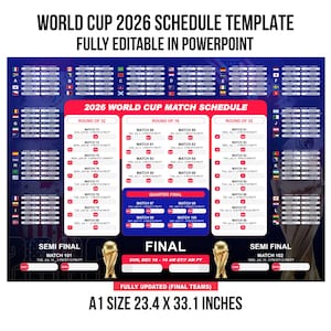 World Cup 2026 Schedule Wall Chart Printable and fully editable Template, Soccer Fixtures Chart, World Cup 2026 Result Chart,