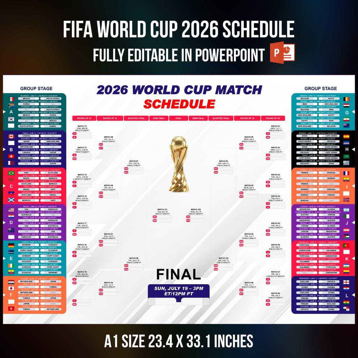 World Cup 2026 Schedule Wall Chart Printable and Fully Editable ...