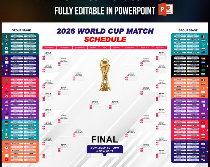 Calendario del Mundial de Fútbol 2026 - Plantilla imprimible y editable ...