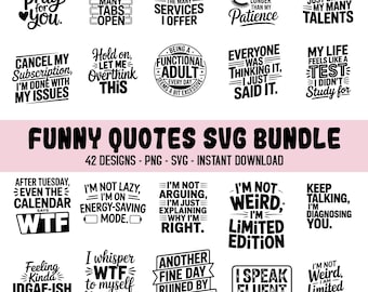 Sarcastic SVG Bundle, 42 Funny Sassy Quote Designs, Sarcastic Mom SVG Shirts, Adult Humor Cricut Cut Files, Instant Download PNG svg