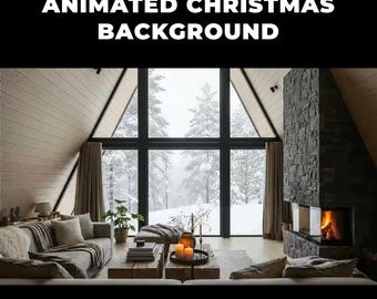 Fundo animado de Natal com neve, cenário digital festivo, cenário digital aconchegante de inverno para escritório em casa, papel de parede virtual para reuniões de equipe.