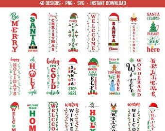 Christmas Porch Sign SVG Bundle, Vertical Holiday Porch Decor SVG, Winter Welcome Sign Cut Files for Cricut & Silhouette