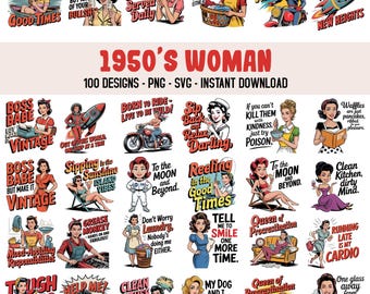 1950s Women Clipart Bundle, Retro Housewife PNG SVG (Digital Download)