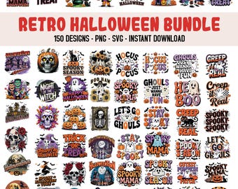 150 Retro Halloween Png Bundle, Halloween Sublimation Designs, Spooky Season Png, Fall Png Bundle,