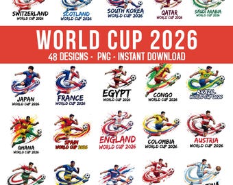World Cup 2026 Countries PNG Bundle, International Soccer Country Designs, 48 Football Nations Clipart, USA Canada Mexico