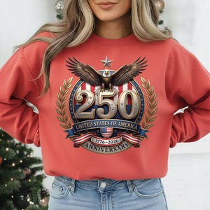 USA 250th Anniversary patriotic eagle emblem with stars, stripes, and 1776–2026 text, high-resolution PNG on transparent background for sublimation and crafts