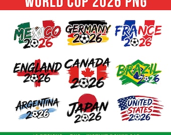 WM 2026 Länder PNG Bündel, Internationale Fußball-Länder-Designs, 48 Fußball-Nationen Clipart, USA Kanada Mexiko