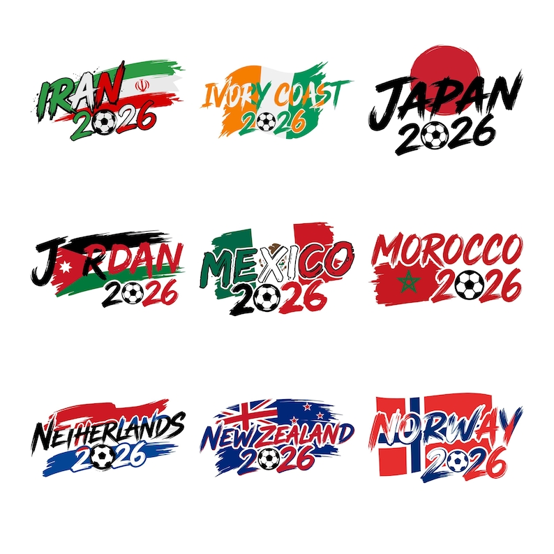 World Cup 2026 countries PNG bundle featuring 44 international soccer nation designs in high resolution with transparent background for shirts, stickers, and sublimation