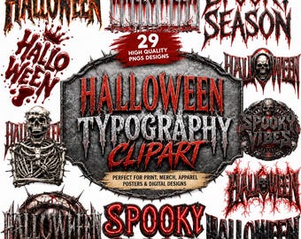Halloween Font Png Bundle, vintage Halloween Fonts, Gothic halloween png, Horror Sticker Png, Gothic Clipart