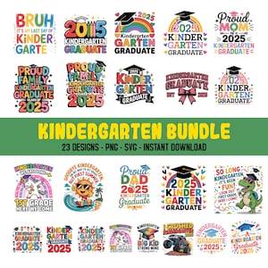 Paquete SVG de graduación de jardín de infantes, Clase de 2025 SVG, Último día de clases SVG, Graduación divertida de fin de escuela PNG