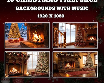 Weihnachtskamin-digitaler Hintergrund, animierter Hintergrund, warmes Feiertagsambiente, verschneiter Weihnachtsraum animierter Hintergrund,