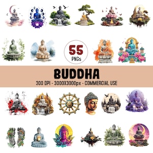 Pacchetto di clipart di Buddha, clipart di meditazione spirituale, clipart di fiori di loto, clipart di decorazioni yoga, pacchetto di clipart di religione di Buddha