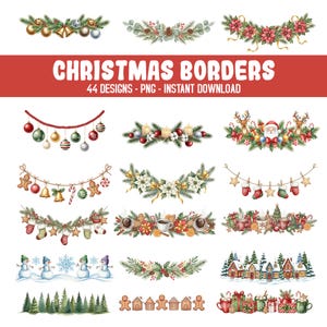 Christmas Garland Borders Clipart PNG, Christmas Border png, Winter Christmas Festive Borders, Watercolor Christmas Borders,