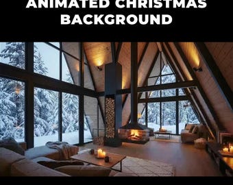 Fundo animado de Natal com neve, cenário digital festivo, cenário digital aconchegante de inverno para escritório em casa, papel de parede virtual para reuniões de equipe.
