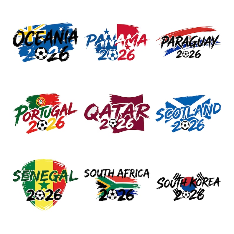 World Cup 2026 countries PNG bundle featuring 44 international soccer nation designs in high resolution with transparent background for shirts, stickers, and sublimation