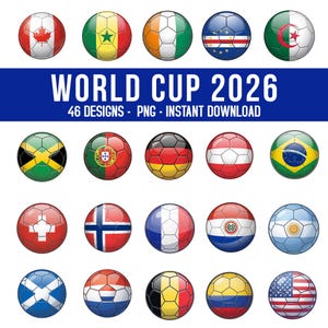 Country Flag Soccer Ball PNG Bundle, World Cup 2026 Countries PNG Bundle, International Soccer Country Designs, 46 Football Nations Clipart